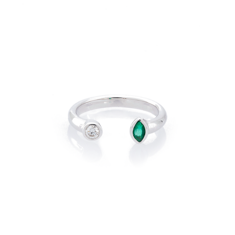 Emerald and Diamond Open Ring