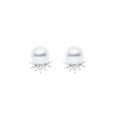 Ray Pearl and Marquise Cut Diamond Earring