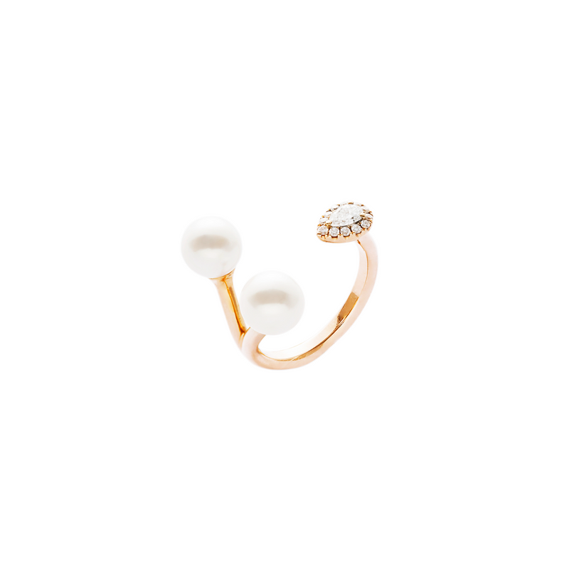 Isla Double Pearls and Pear Shaped Diamond Ring